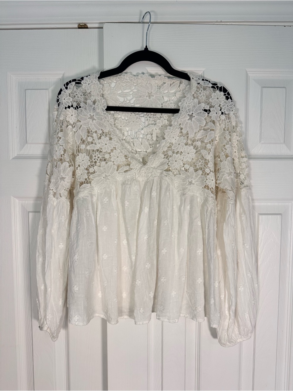 Free People Women's Lace Peasant Top - Bohemian Long Sleeve